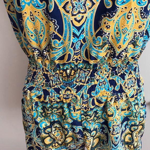 Paradise Yellow and Blue Geometric Print Romper - Picture 3 of 8